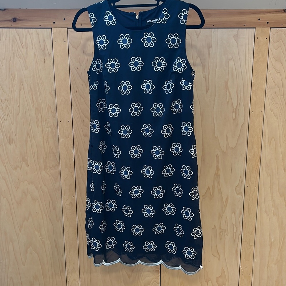 Karl Lagerfeld Navy‎ Blue Embroidered Sleeveless Dress 6